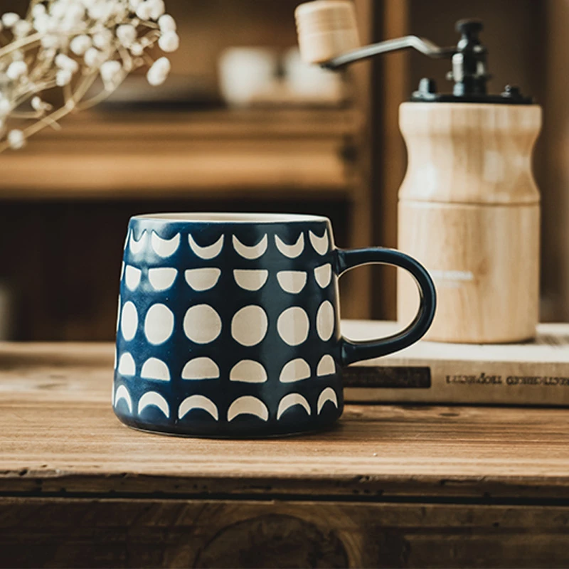 复古创意马克杯蓝色陶瓷杯子家用水杯大容量咖啡杯早餐酸奶燕麦杯