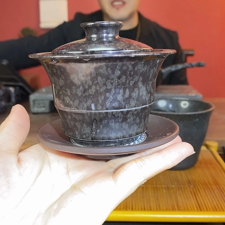 冰碛岩鱼籽料竹影盖碗120cc