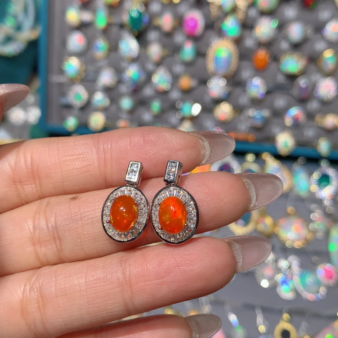 欧泊福利耳饰银S925镶嵌