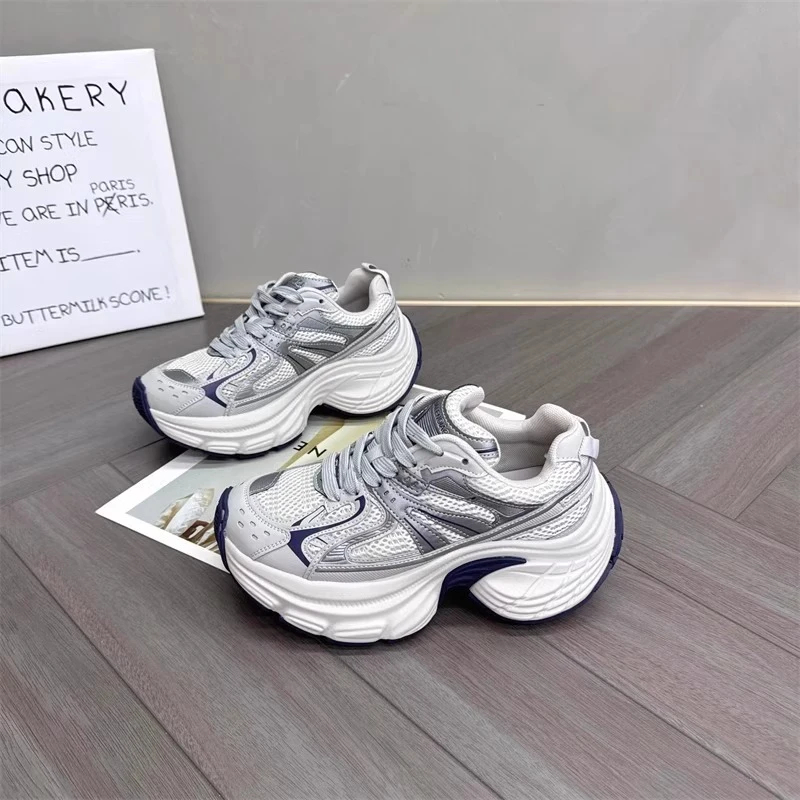 啄木鸟网红厚底老爹鞋女2025春新款小个子增高网面透气休闲运动鞋