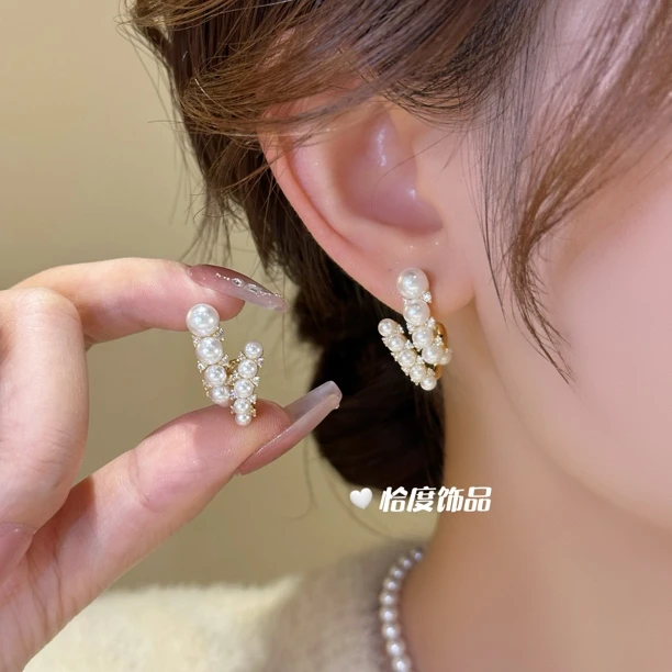 铜合金仿珍珠耳饰 【恰度】独特气质轻奢高级感双层珠珠耳钉