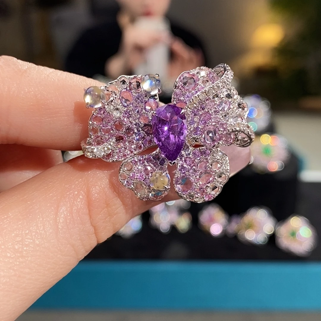 彩色蓝宝石18K金镶嵌戒指1.47ct薰衣草