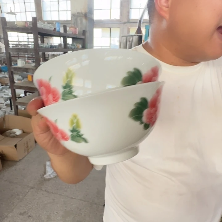 景德镇高温陶瓷芙蓉花六寸面碗 2 个
