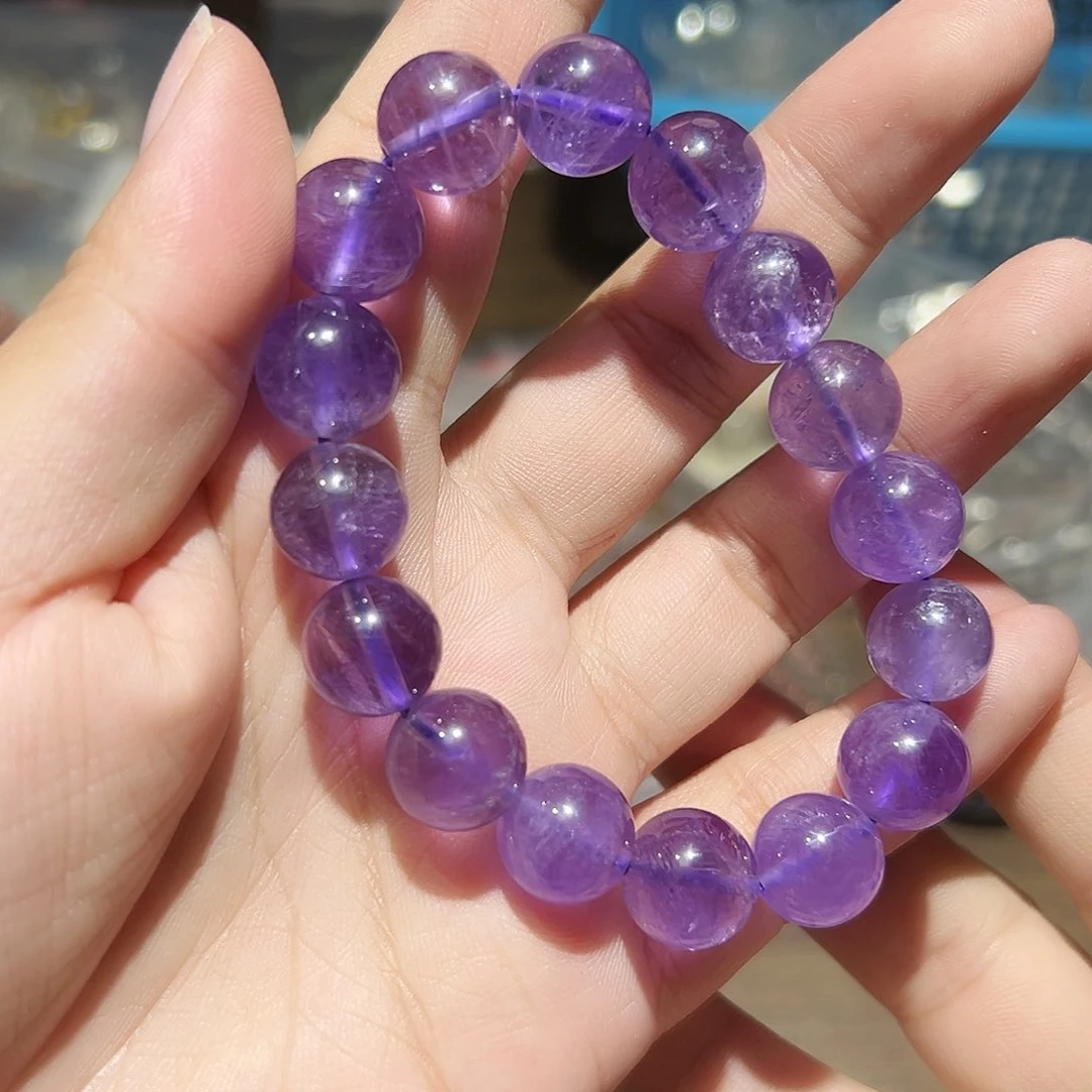 水晶手链未镶嵌巴西紫水晶12毫米10号