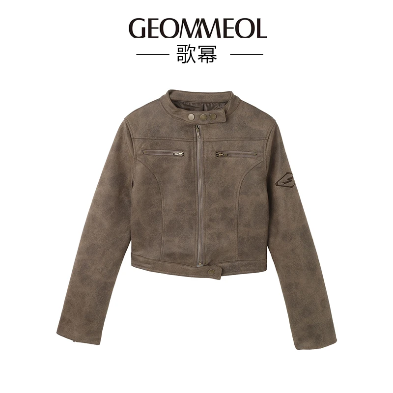 歌幂 美式复古短款外套上衣套装女秋高腰工装休闲裤两件套WPL0829