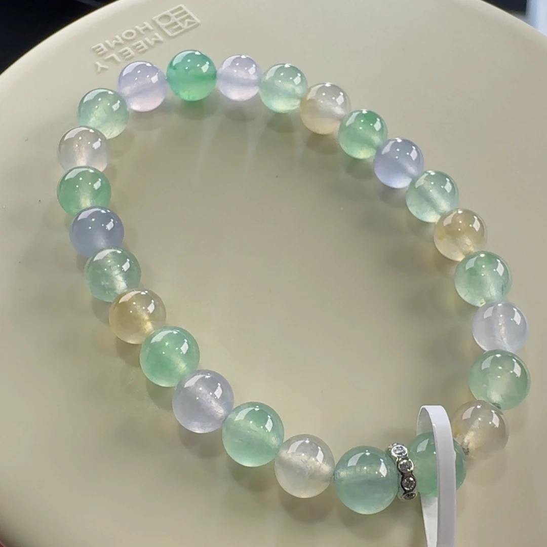 翡翠手链未镶嵌高冰波彩钢手串卡7.7-6.9 仙！