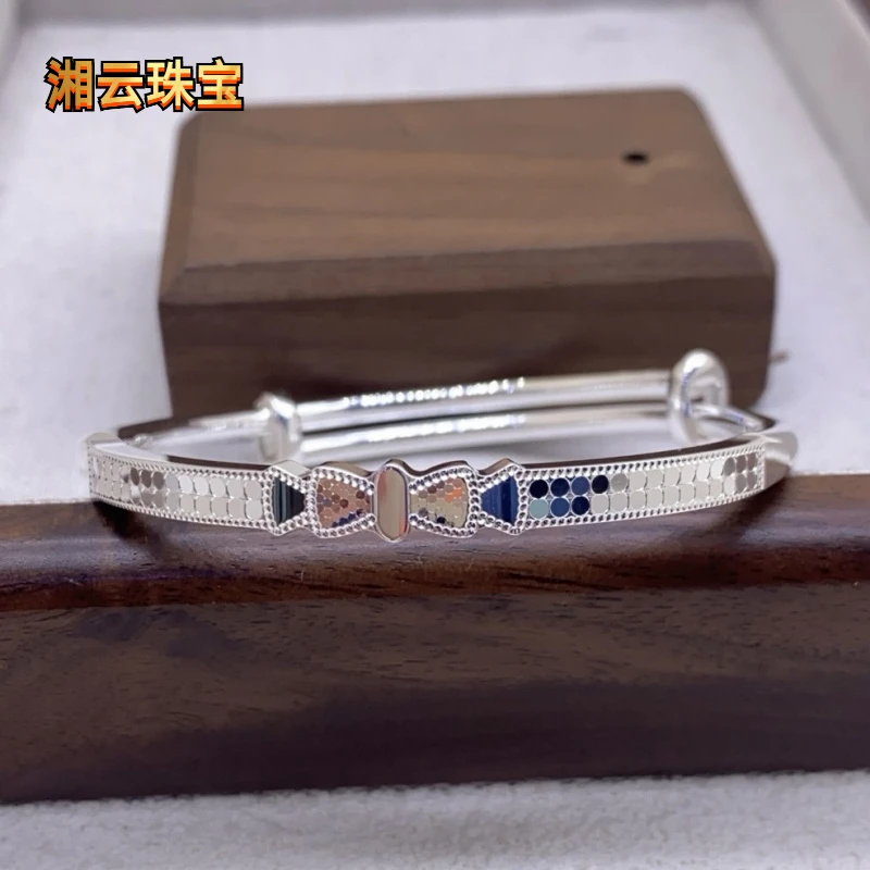 湘云 足银手镯 蝴蝶结手镯女款实心甜美轻奢银镯子可调节约27克