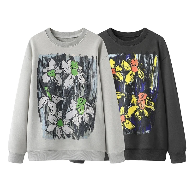 【植物花卉】2025春季新款时尚百搭纯棉圆领宽松田园印花卫衣.Y8099