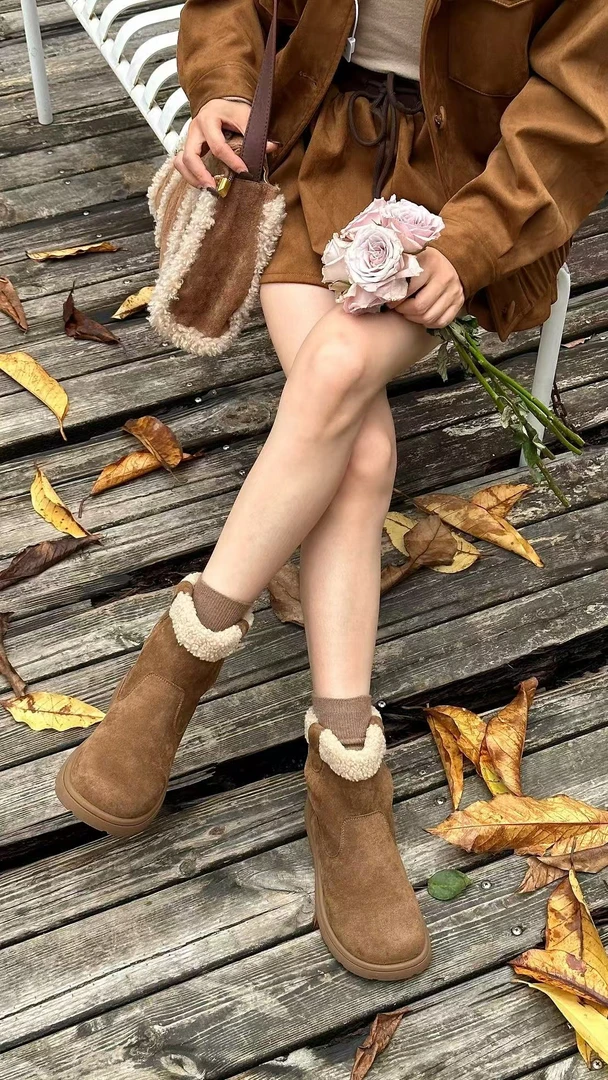 厚底毛毛卷边软底加绒雪地靴勃肯靴8363DM样品