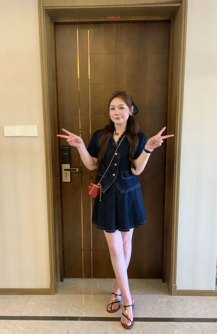 NANJIE/楠姐【MIU系牛仔】夏日甜美短袖显瘦牛仔外套+半身裙N2368