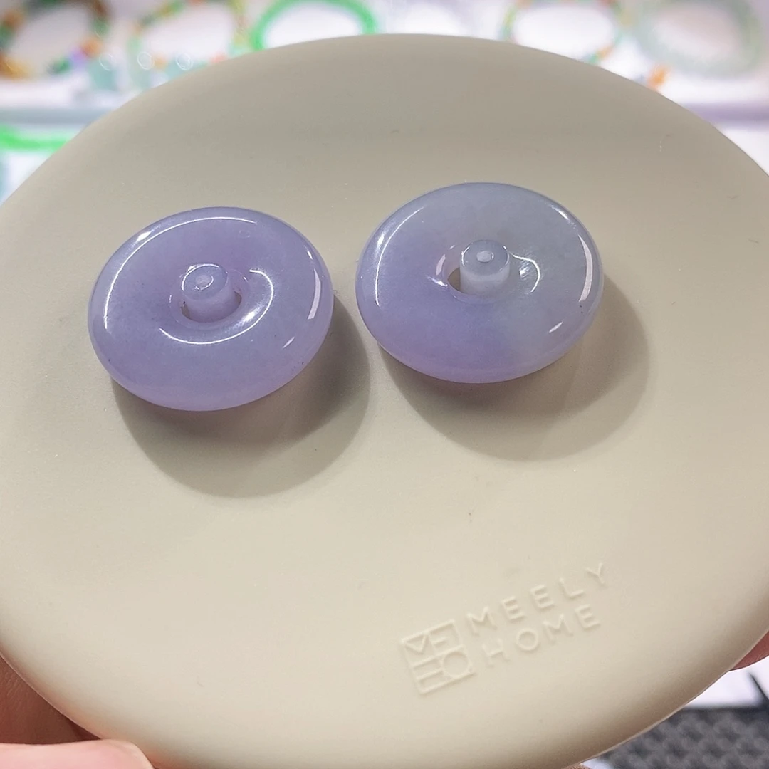 翡翠裸石紫色甜甜圈一对