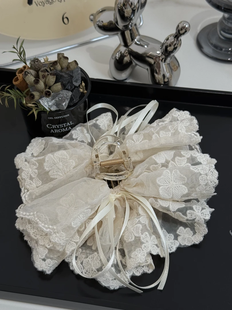 韩国原单蕾丝白色鲨鱼夹syja988