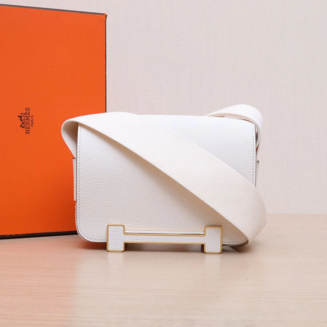 95新 Hermes/爱马仕 【黑黑】Geta 木屐包 21 奶油白 U刻 金扣