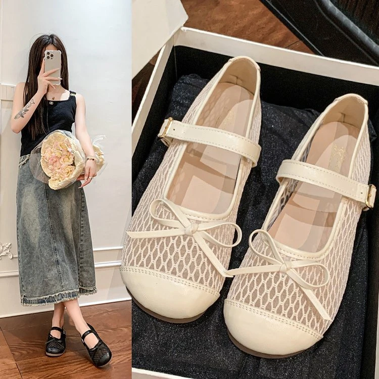 平底透气温柔豆豆鞋镂空仙女风单鞋透气网面女款时尚休闲