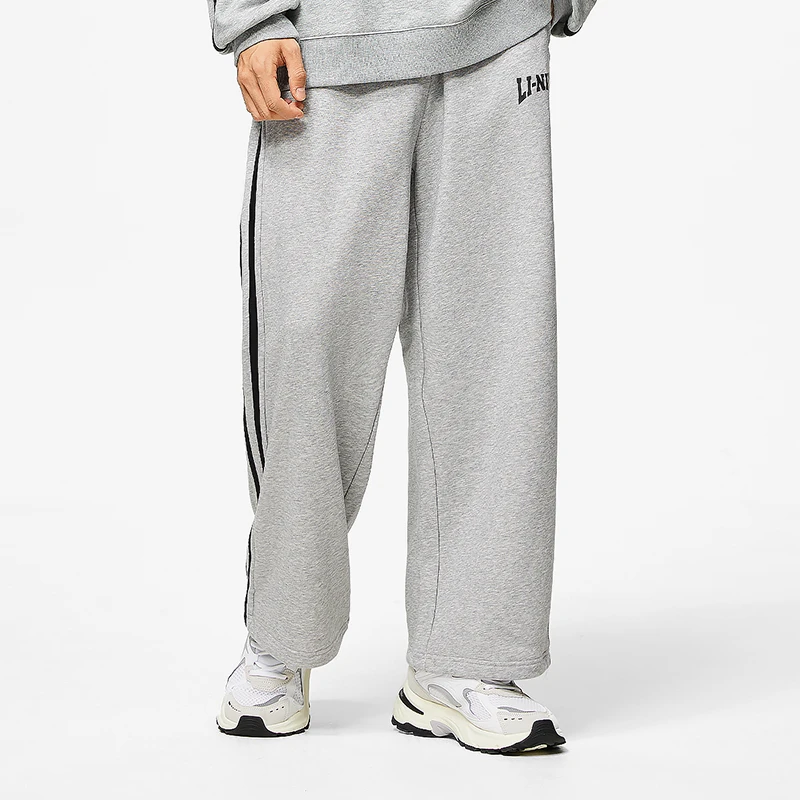 李宁阔腿裤男女时尚休闲直筒宽松针织百搭长裤卫裤运动裤AKLU867