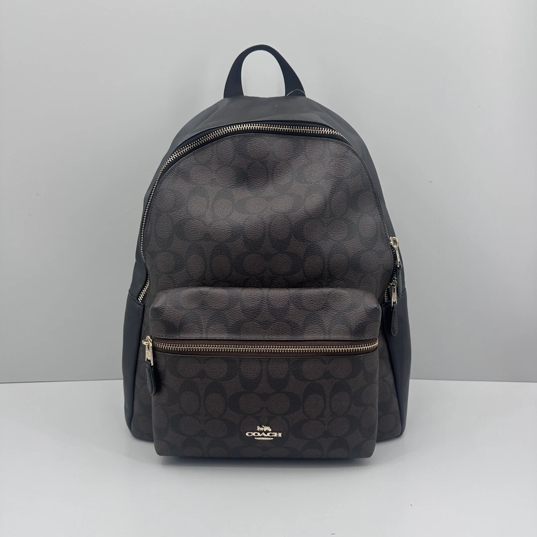 90新 COACH/蔻驰 黑拼老花双肩包31x38x13cmM092604