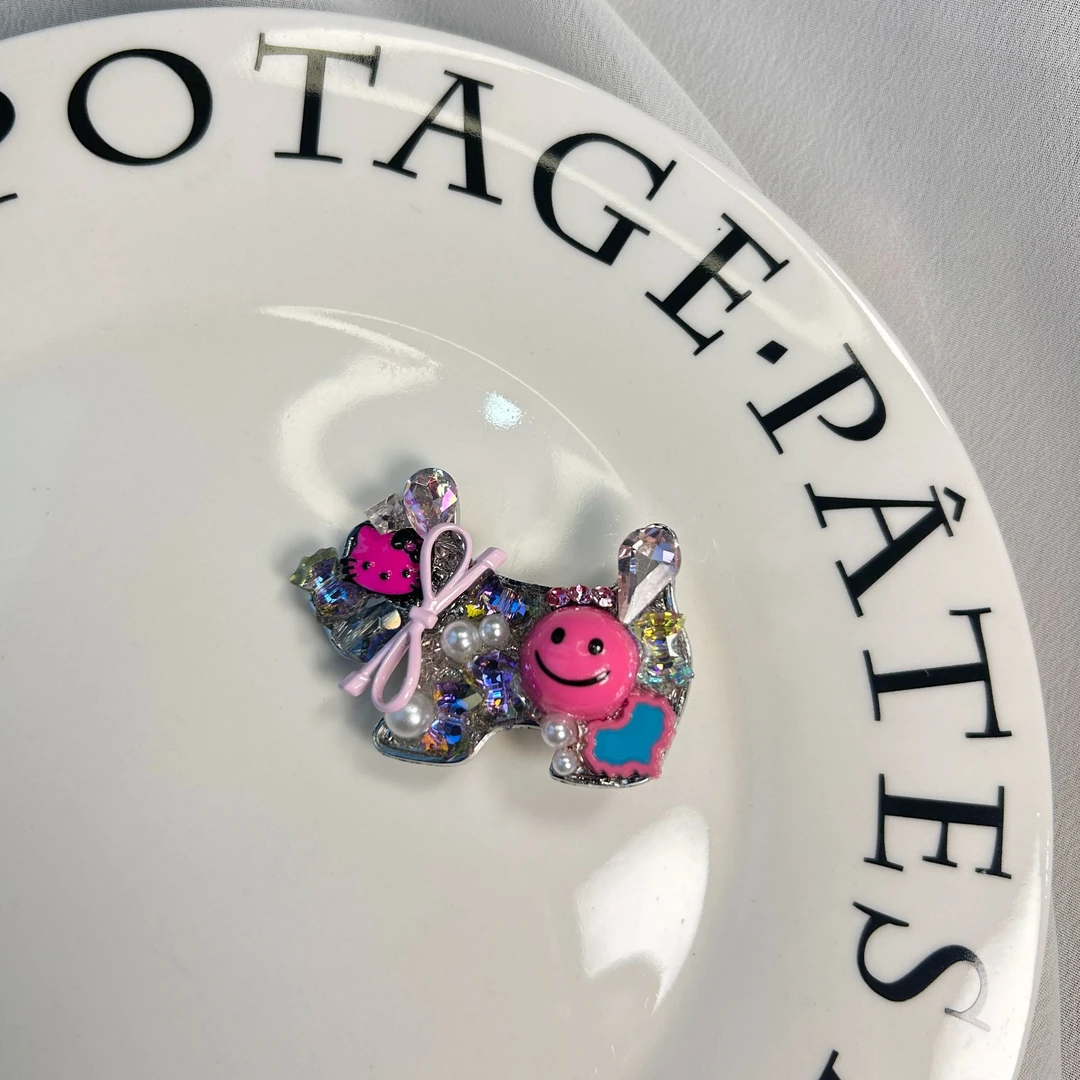 韩国网红同款重工手工西高地小狗可爱满镶钻紫色边夹