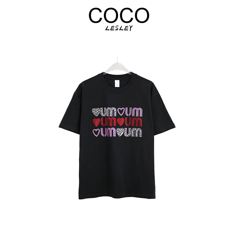 【COCO LESLEY】2025新款短袖网红女设计师潮流百搭纯棉重工T恤9901