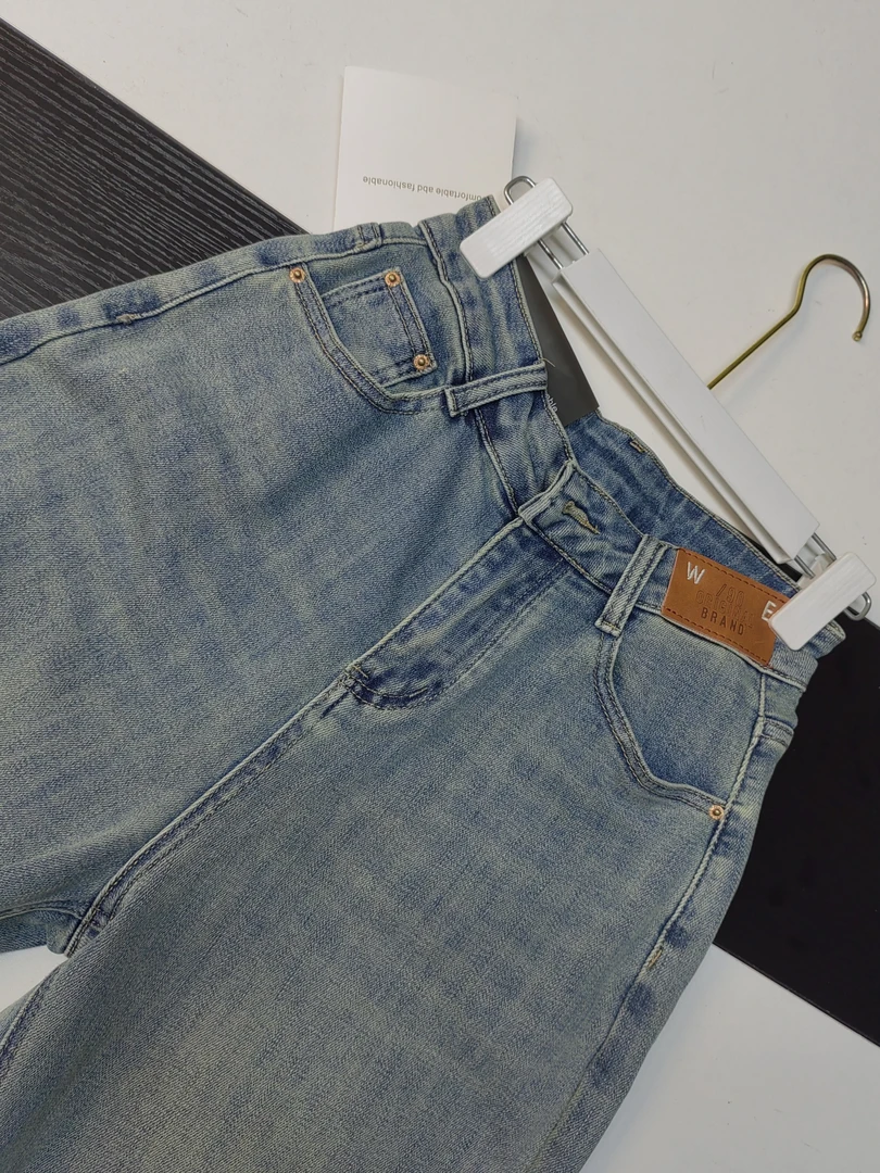 18038高腰复古做旧显瘦宽松牛仔裤