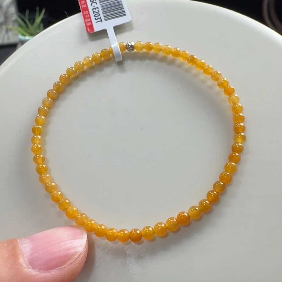 翡翠未镶嵌手链冰胶鸡油黄小米珠3mm