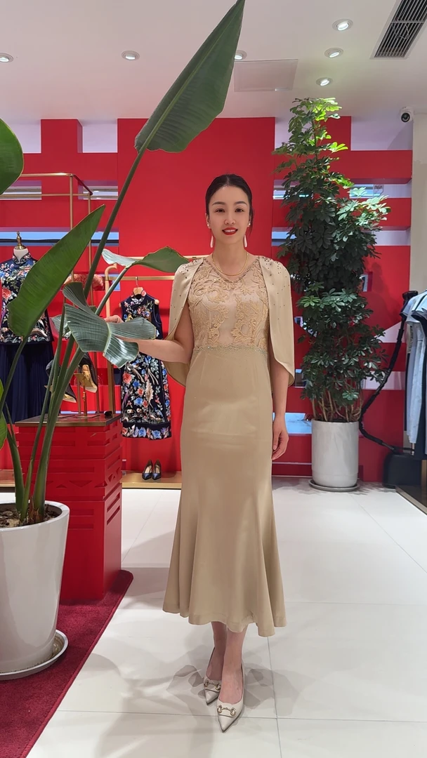 12097六礼法式蕾丝v领蝴蝶背婚宴喜婆婆喜妈妈时尚礼服