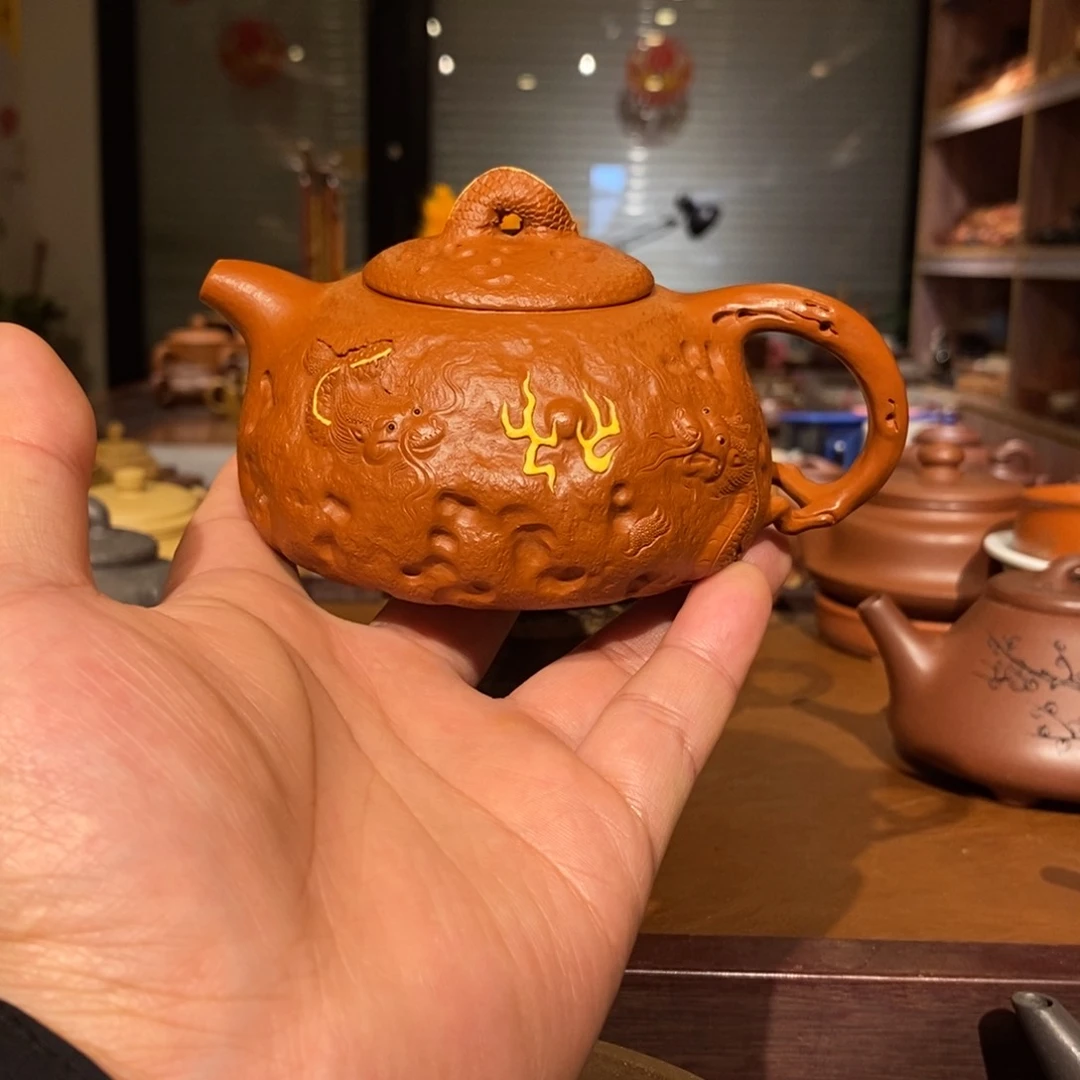 紫砂茶壶朱泥薄胎双龙供春240cc