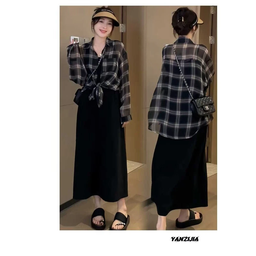 大码女装 胸120-140格子防嗮衬衫2310#