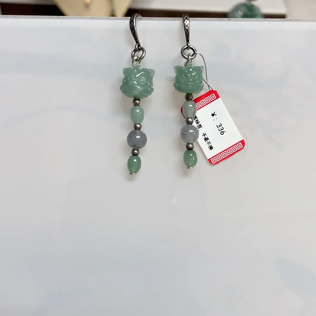 足银925银醒狮耳环