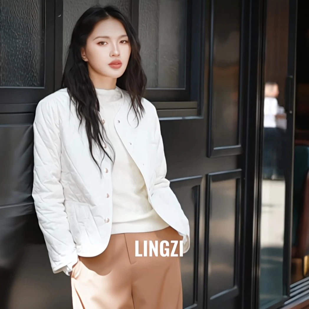 LINGZI/领姿无领菱格绗缝设计时尚轻薄百搭棉服415645