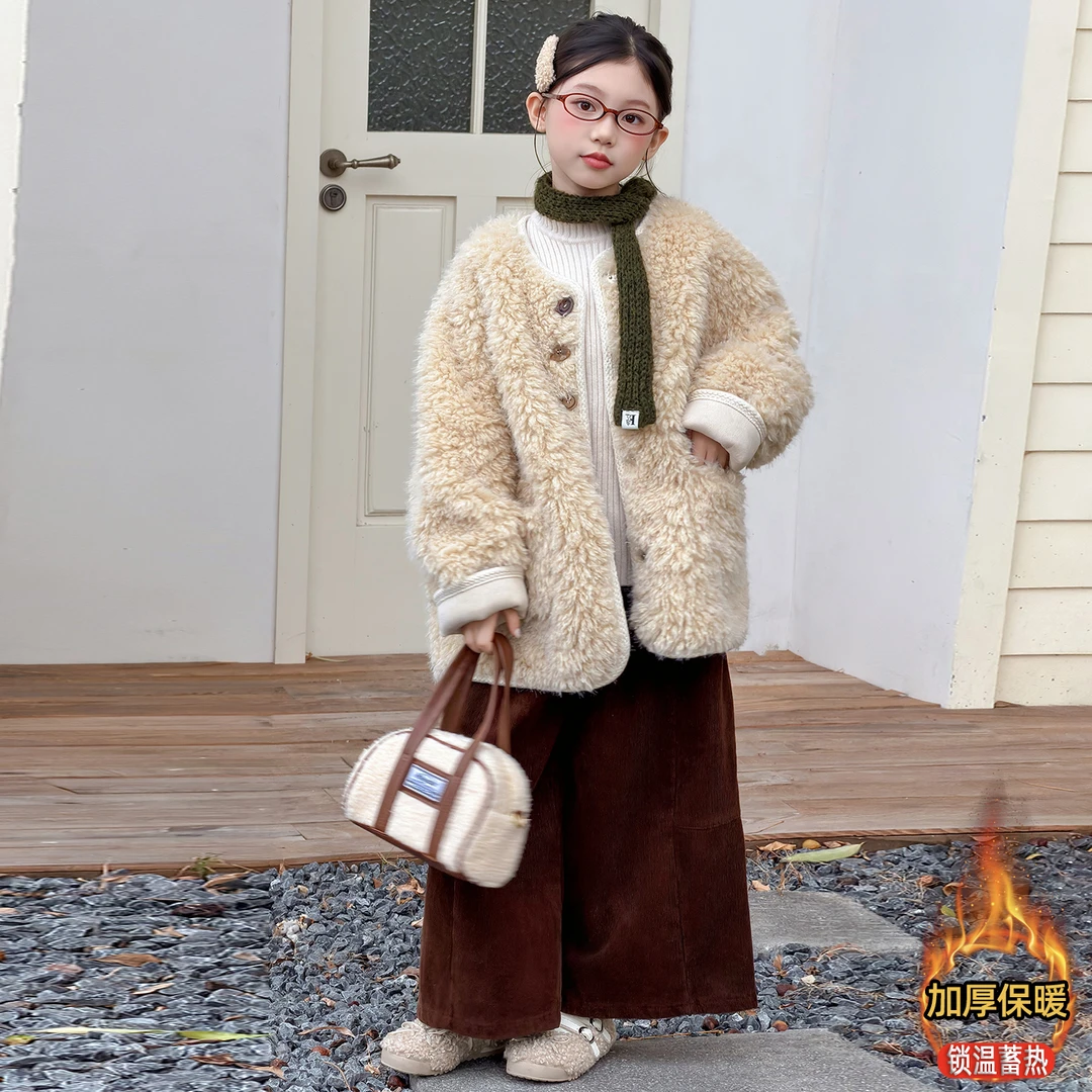 女童加厚外套冬季2026新款女孩大童超好看皮毛一体毛毛衣儿童冬装