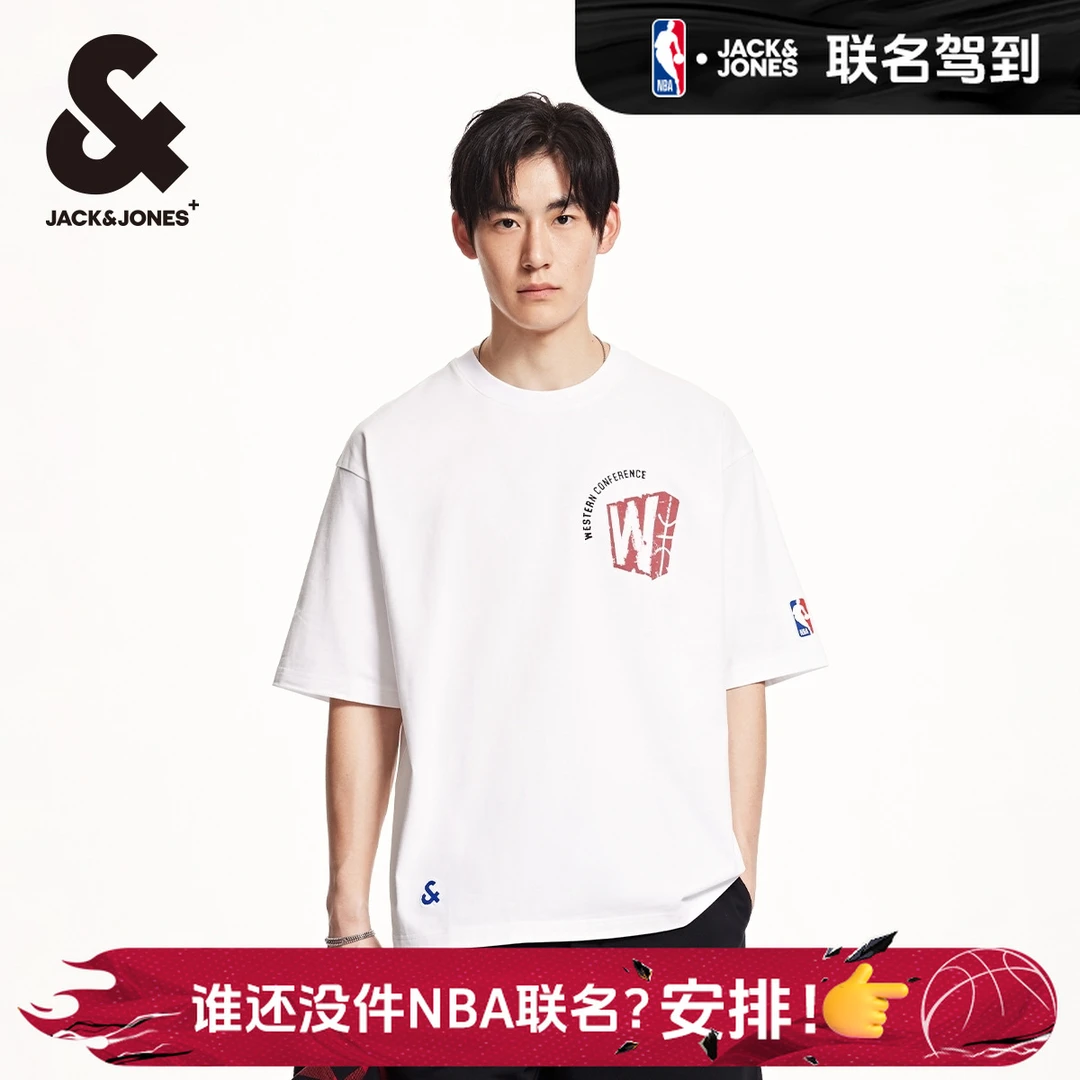 杰克琼斯NBA联名款秋季新款西部球队做旧纯棉舒适廓形短袖T恤男装
