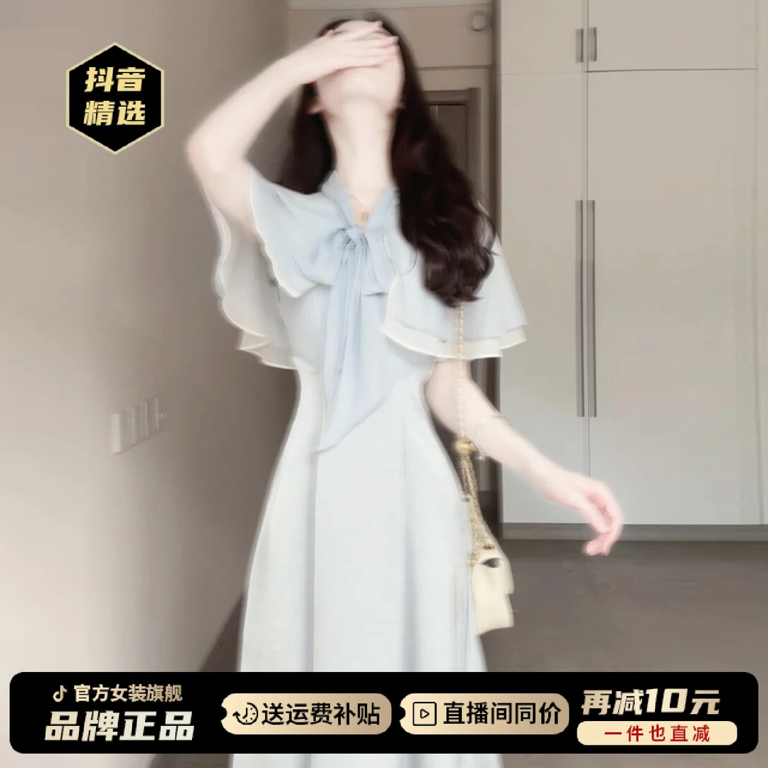 蓝色衬衫连衣裙子女夏季2025新款温柔高知穿搭巨好看气质收腰长裙