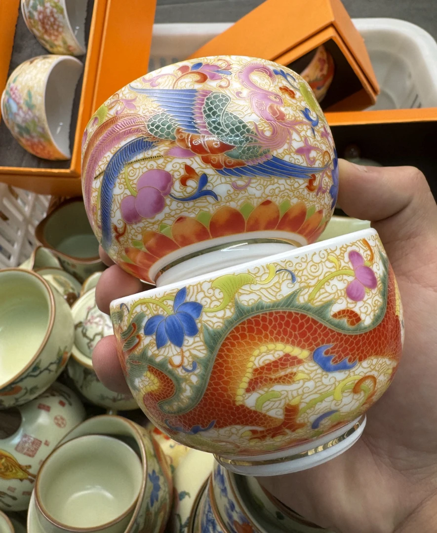 羊脂玉瓷龙凤对杯安全包装