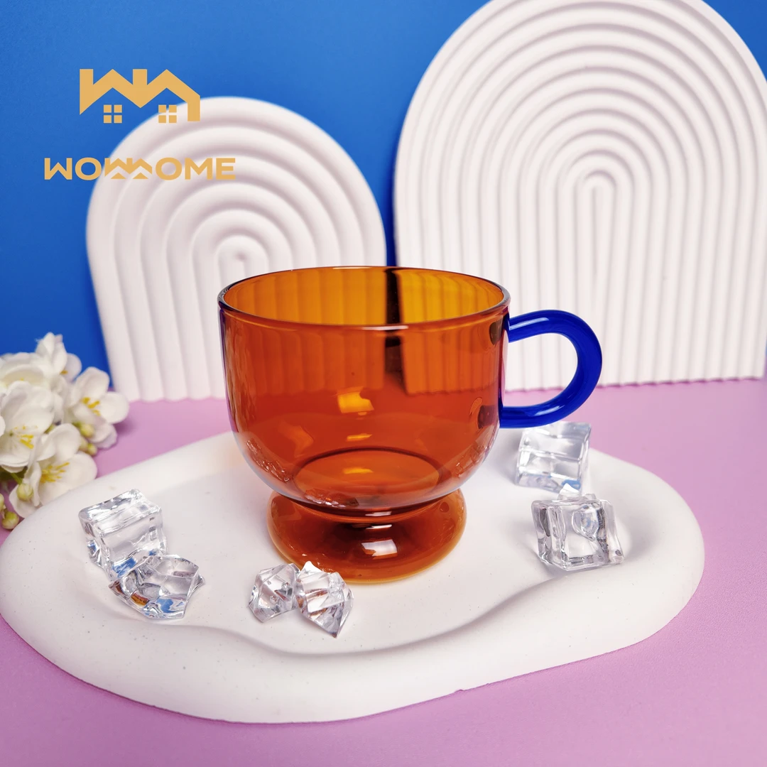 惊喜家特色ins复古红色带手柄玻璃杯马克杯咖啡杯茶杯家用水杯