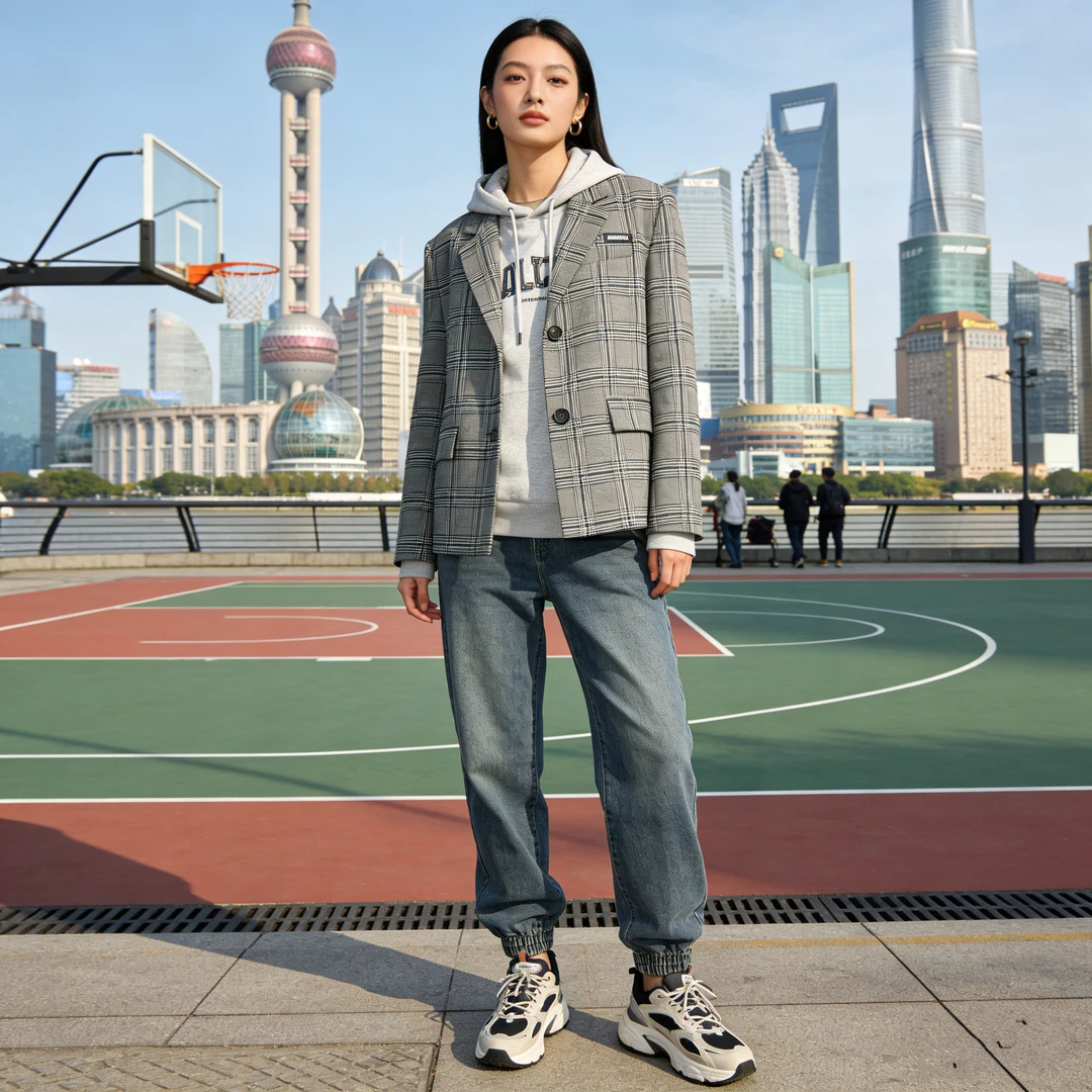 地家（DA）高级感复古格子通勤轻职场气质撤柜剪标西装外套3C3F520