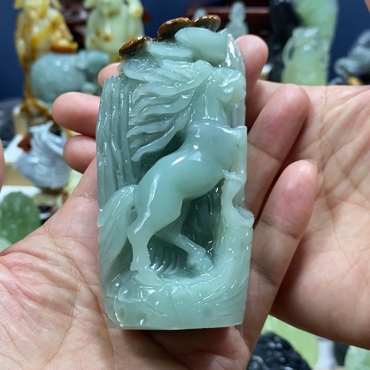 未镶嵌蛇纹石玉手把件老*青