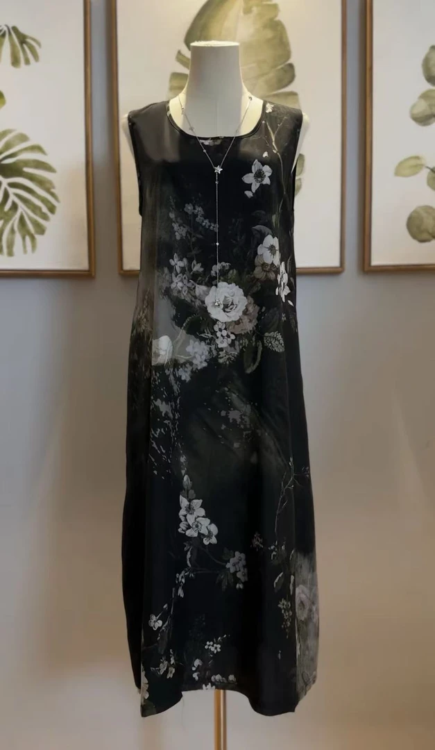 MSC高定 花卉毛边无袖连衣裙 镜布