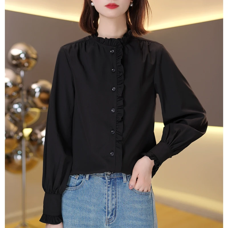 【优雅韵歌】设计感气质花边领衬衫时尚百搭上衣洋气显瘦T恤