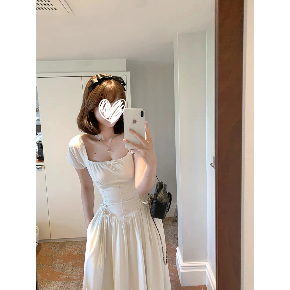 【晴岛桔梗】设计感绑带收腰吊带裙夏季长款A字无袖/短袖连衣裙