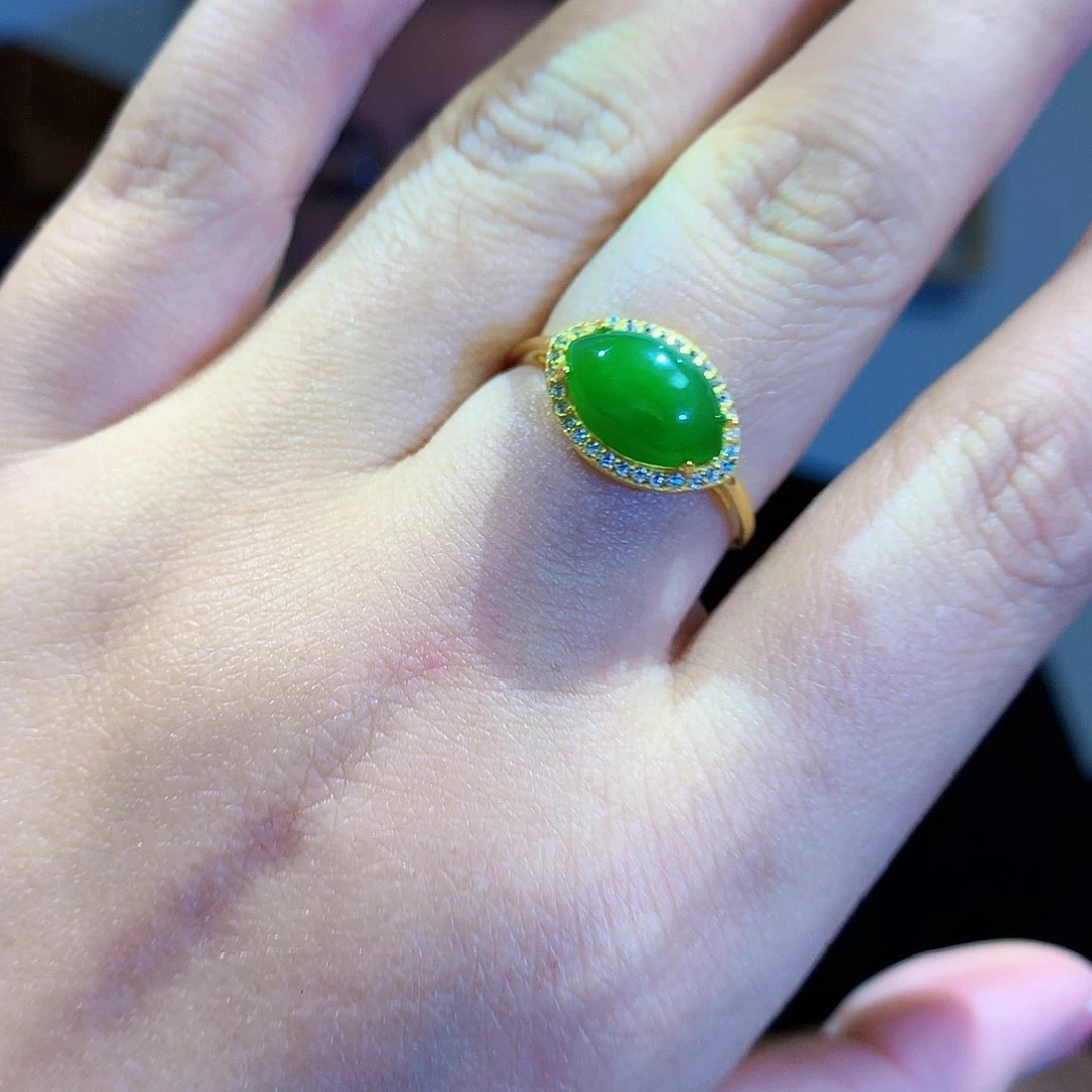 和田玉（碧玉）戒指银S925镀金镶嵌