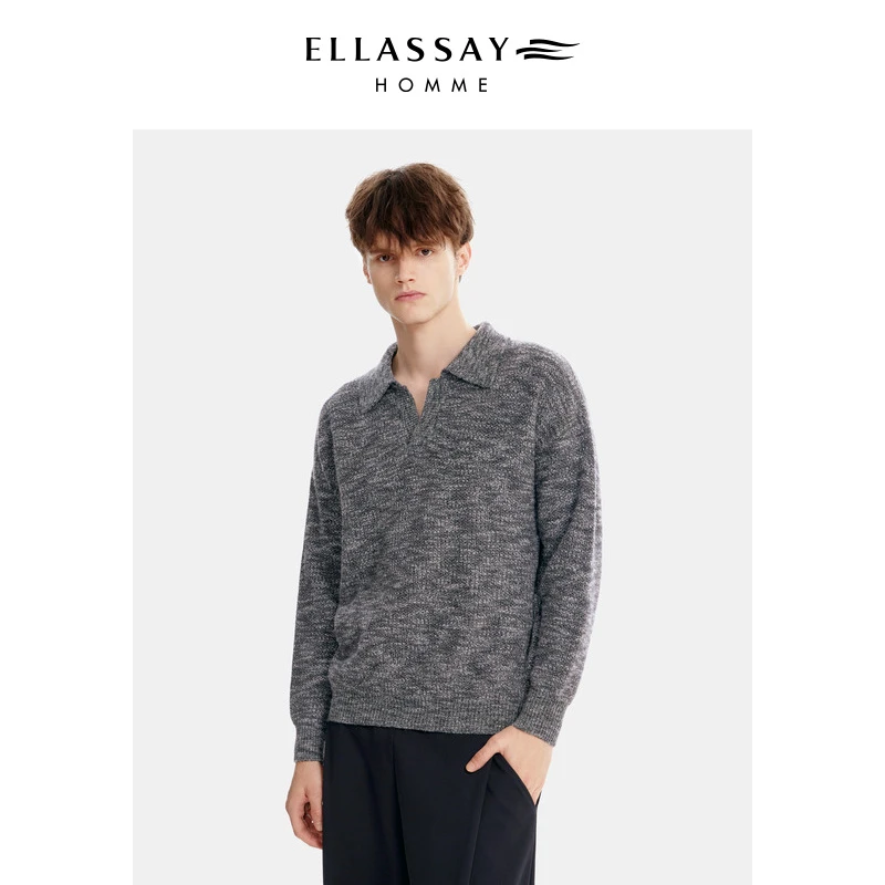 【张凌赫同款】ELLASSAY歌力思男装秋冬新款满分绵羊毛海鸥领羊毛衫