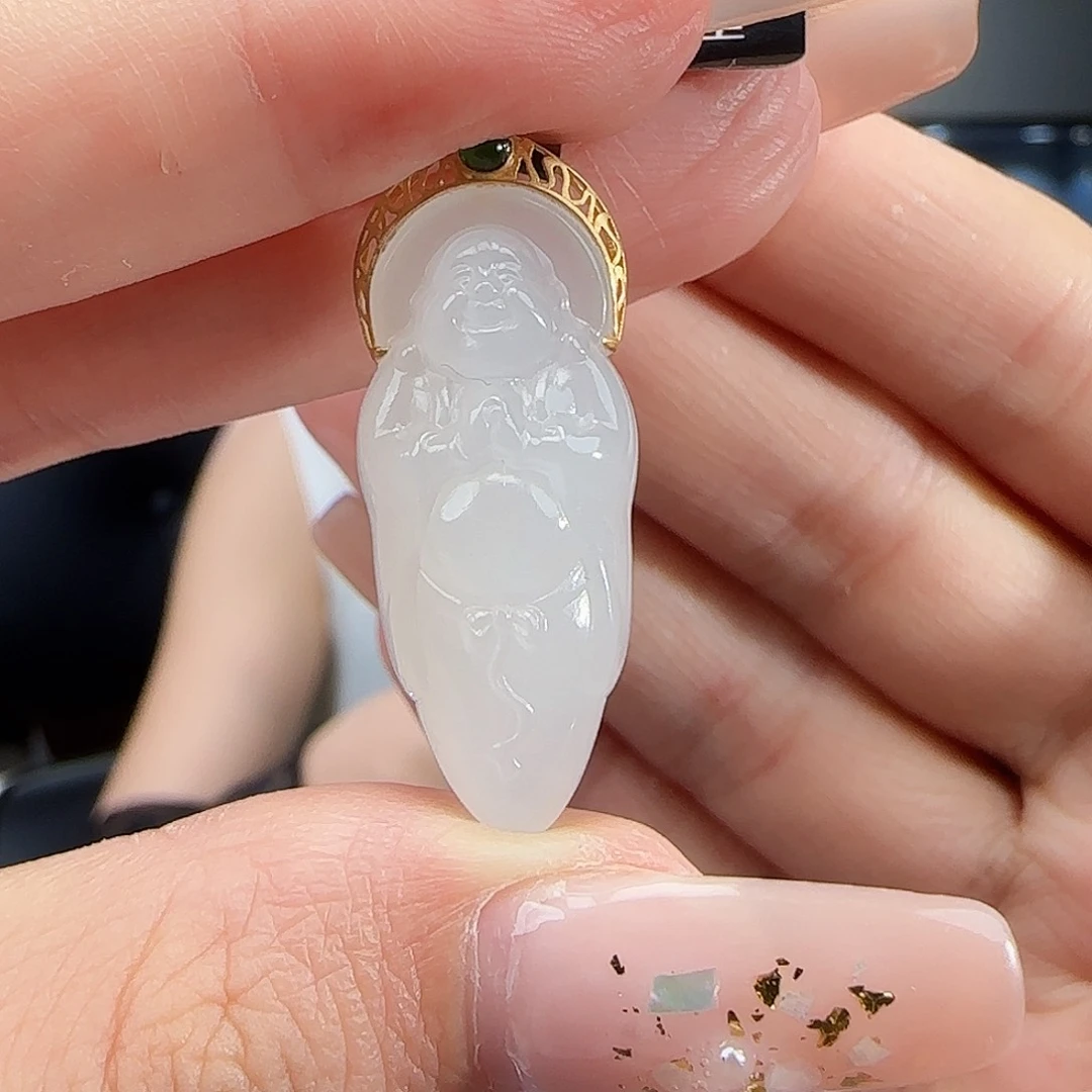 和田玉18K金镶嵌吊坠(不含链)1