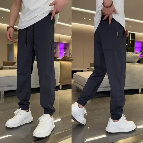 春夏季新款冰丝透气时尚弹力薄款宽松裤子立体剪裁百搭休闲裤