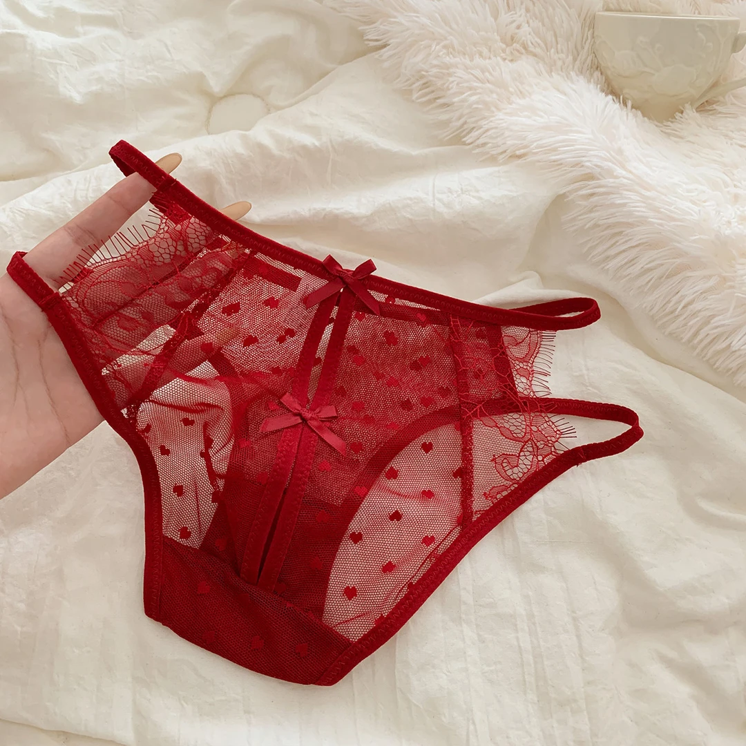 日系性感可爱蕾丝舒适透气少女内裤低腰镂空蝴蝶结网纱三角裤女士