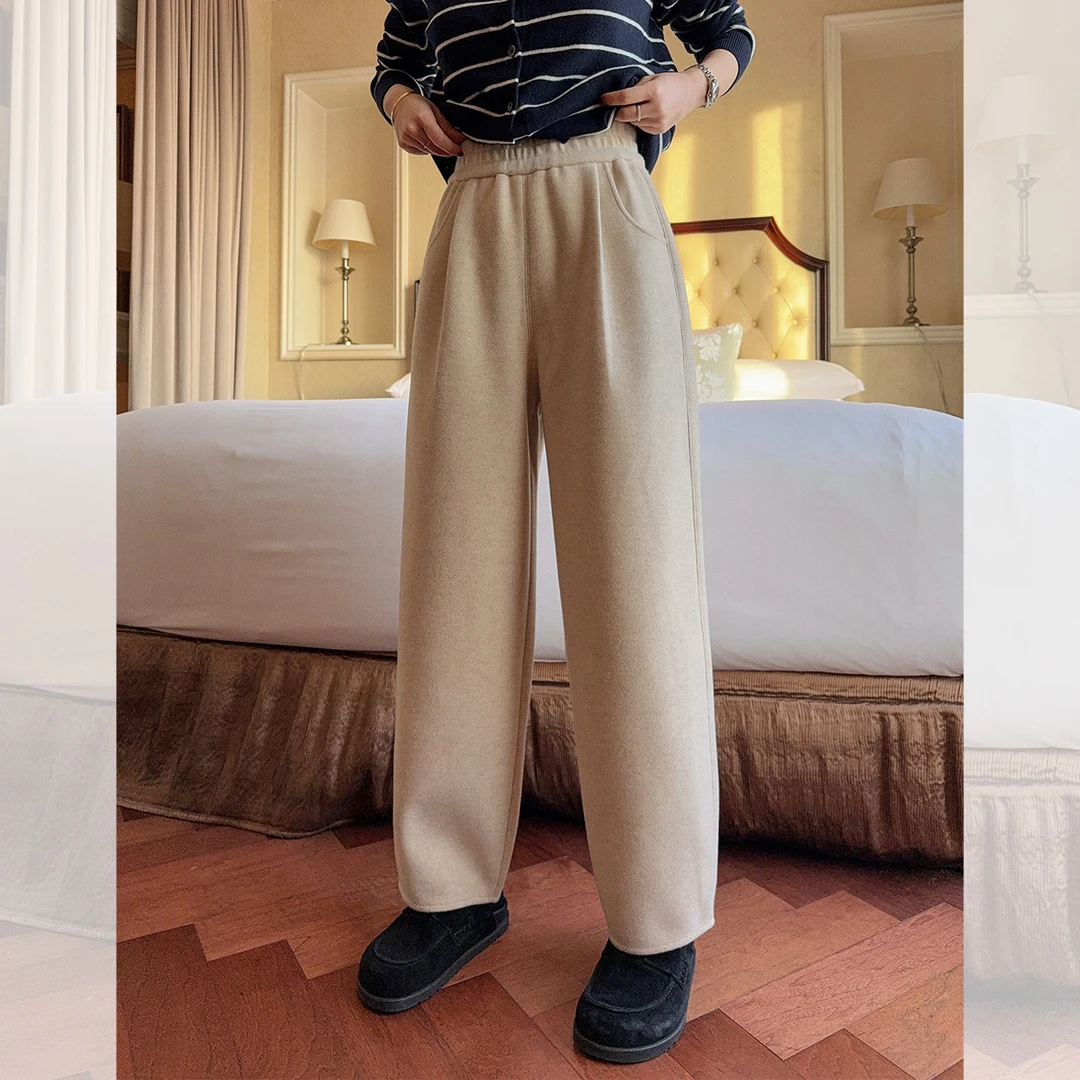 莉贝琳sisy冬季mini贵牌裤宽松高腰仿兔绒加绒垂感裤子S24412TR02