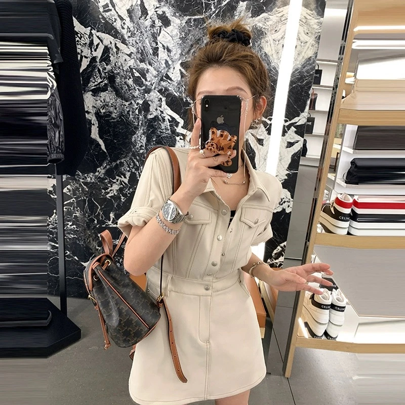 6135【朵拉】大码夏季赫本风高级感气质洋气小个子显瘦牛仔连衣裙