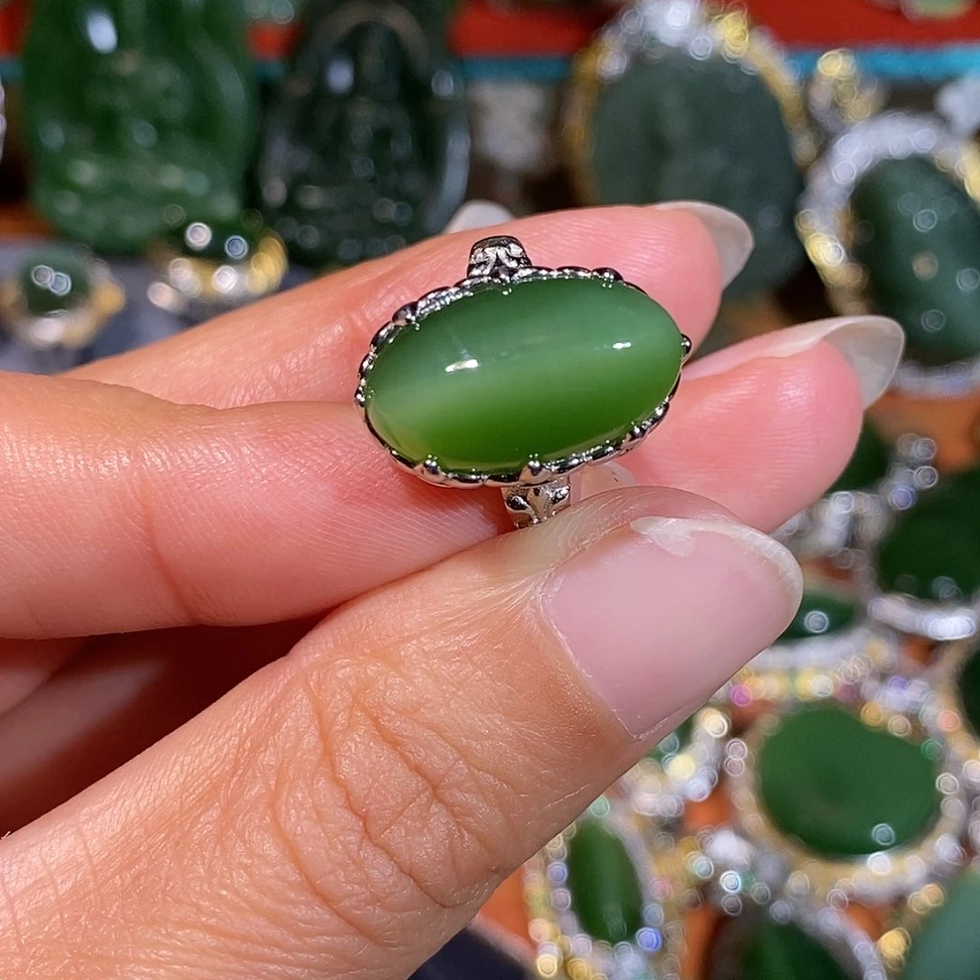 和田玉（碧玉）银S925镶嵌戒指
