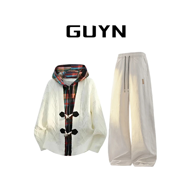 【品牌正品现货】GUYN秋冬开衫毛衣男针织休闲套装百搭男士针织衫