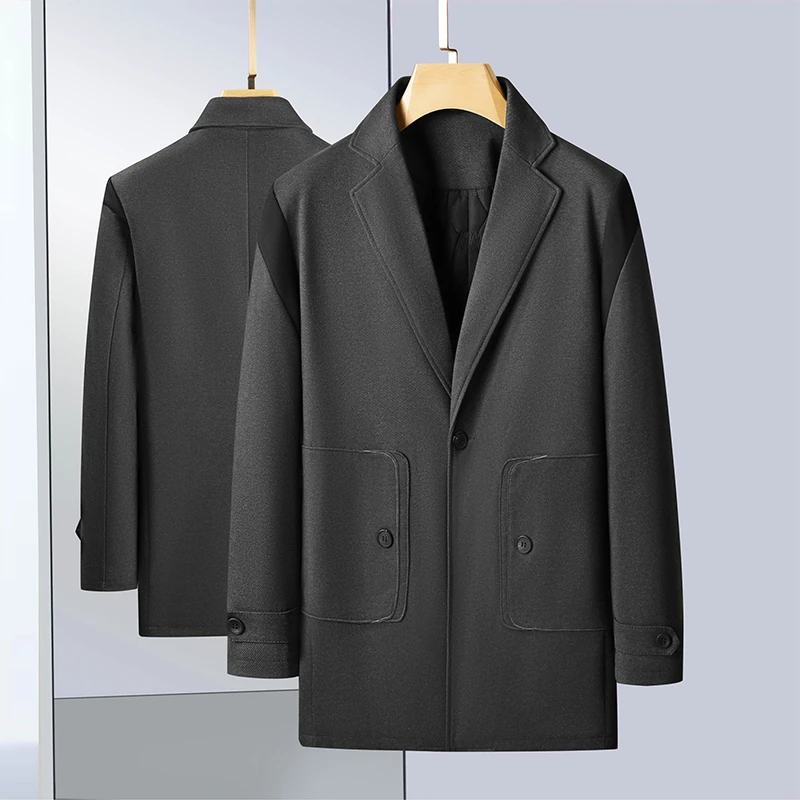 加大码男士西装秋冬加厚大衣休闲商务毛呢夹棉大衣冬季中长款外套