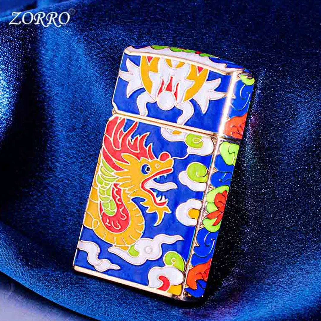 ZORRO佐罗煤油打火机夜光盔甲珐琅彩中国龙纤巧打火机送男士礼物